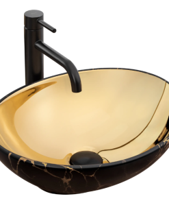 Lavoar pe blat Rea Sofia Gold Marble Negru Mat cu Model