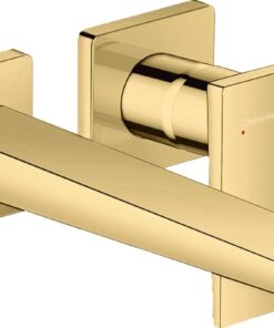 Baterie lavoar Hansgrohe Metropol de perete, pipa 225 mm, fara ventil, polished gold optic - 32526990