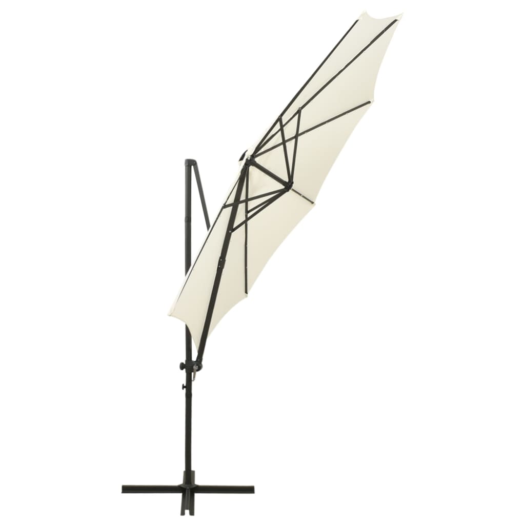 vidaXL Umbrelă suspendată cu stâlp și LED-uri, nisipiu, 300 cm