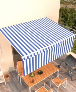 vidaXL Copertină retractabilă manual cu stor, albastru&alb, 4,5x3 m