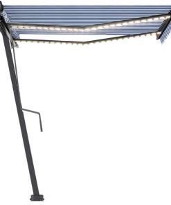 vidaXL Copertină automată cu senzor vânt&LED, albastru&alb, 350x250 cm