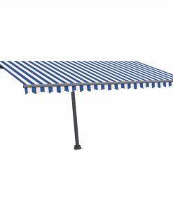 vidaXL Copertină autonomă retractabilă automat albastru&alb 450x300 cm