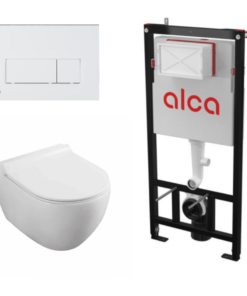 Set vas WC suspendat Fluminia Minerva Alb cu rezervor Alcadrain si clapeta alb