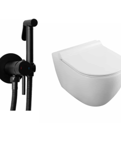 Set vas wc suspendat Fluminia Minerva Alb cu Dus igienic Rea Loop Negru Mat