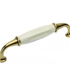 Maner vintage Alatri cu insertie ceramica alba, finisaj alama antichizata, L:144 mm