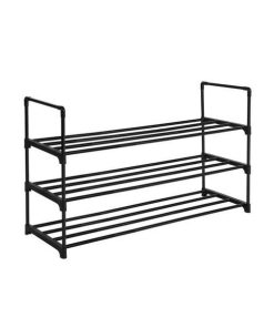 Raft pantofi cu 3 etajere, 12 perechi pantofi, Negru