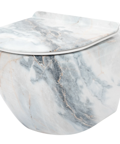 Vas WC rimless suspendat REA Carlos Granit Lucios cu Alb Lucios