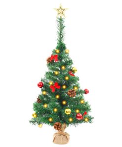 vidaXL Brad de Crăciun artificial cu globuri și LED-uri, verde, 64 cm