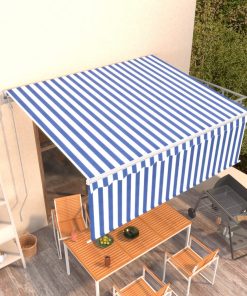 vidaXL Copertină retractabilă automat cu stor, albastru&alb, 4,5x3 m