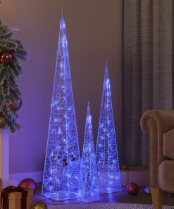 vidaXL Set conuri decorative cu LED-uri, albastru, 60/90/120 cm, acril