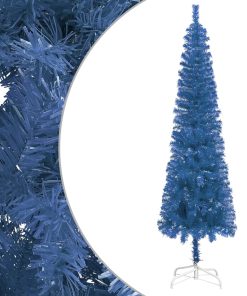 vidaXL Set pom de Crăciun subțire cu LED-uri/globuri albastru 210 cm