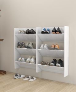 vidaXL Pantofare de perete, 2 buc., alb extralucios, 60x18x90 cm, PAL