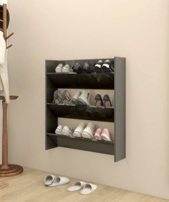 vidaXL Pantofar de perete, gri extralucios, 80x18x90cm, lemn prelucrat