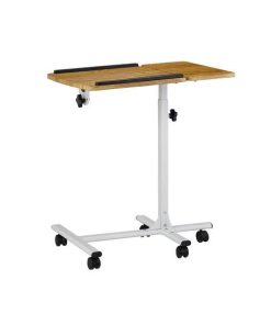 Birou cu roti pentru laptop, picior metalic, blat laptop ajustabil/mobil, blat fix separat pentru accesorii, Lemn, Natur