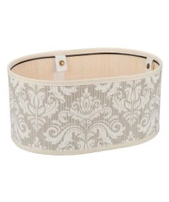 Cosulet pentru paine din bambus, captuseala din panza alba, motiv floral, Alb/Crem, 16 x 24 x 34 cm