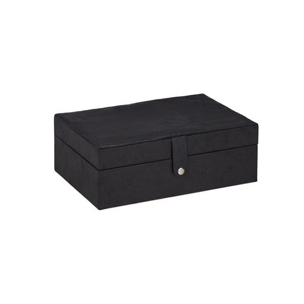 Cutie organizare bijuterii, 4 compartimente pentru ceasuri, compartiment special inele, captuseala catifea, exterior imitatie piele, Negru