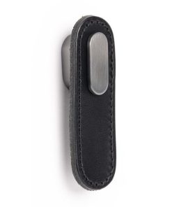 Maner, buton Oblong din piele neagra pentru mobilier, cu ornament finisaj gri periat, L 70 mm