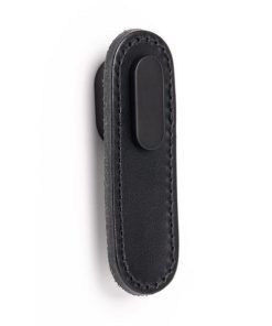 Maner, buton Oblong din piele neagra pentru mobilier, cu ornament finisaj negru mat, L 70 mm