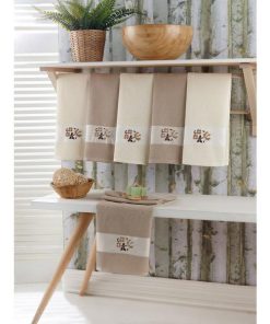 Set 12 prosoape de bucatarie, tesatura waffle, bumbac 100%, 40x60cm Bej