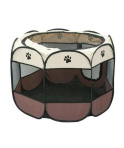 Tarc pliabil pentru caini sau pisici, maro/bej, interior/exterior, 114x114x58 cm