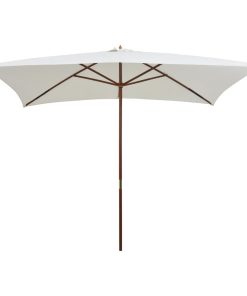 vidaXL Umbrelă de soare cu stâlp de lemn, 200 x 300 cm, alb crem