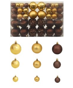 vidaXL Set globuri de Crăciun 100 buc. 3/4/6 cm, maro/bronz/auriu