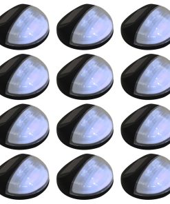 vidaXL Lămpi solare de exterior cu LED-uri, 12 buc., negru, rotund