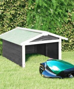 vidaXL Garaj mașină de tuns iarba robot, gri&alb, 72x87x50cm lemn brad