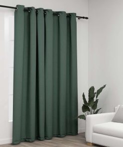 vidaXL Perdea opacă, aspect pânză, cu ocheți, verde, 290x245 cm