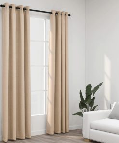 vidaXL Perdele opace, aspect pânză, cu ocheți, 2 buc., bej, 140x245 cm