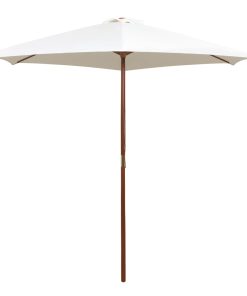 vidaXL Umbrelă de soare cu stâlp de lemn, alb crem, 270x270 cm
