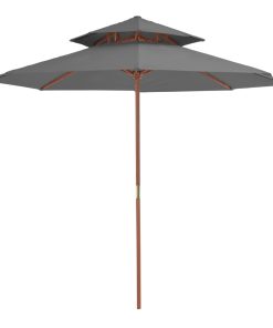 vidaXL Umbrelă de soare dublă, stâlp din lemn, 270 cm, antracit