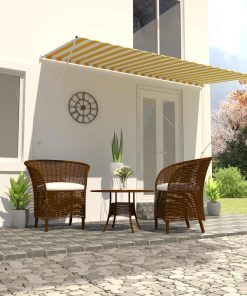 vidaXL Copertină retractabilă, galben și alb, 400 x 150 cm