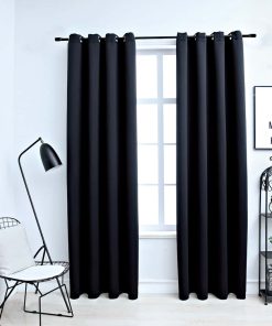 vidaXL Draperii opace cu inele metalice, 2 buc., negru, 140 x 225 cm