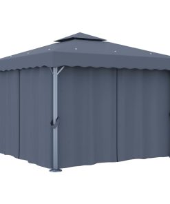 vidaXL Pavilion cu perdea, antracit, 3 x 3 m, aluminiu
