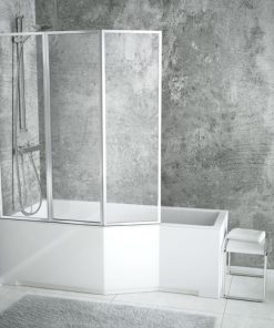 Paravan cada Besco Ambition Premium 3  trei elemente mobile  130x140cm  sticla transparenta 4 mm  profil crom