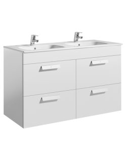 Set mobilier Roca Debba Standard dulap baza cu 4 sertare 120x46cm alb si lavoar dublu