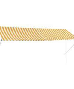 vidaXL Copertină retractabilă, galben și alb, 350 x 150 cm