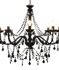 vidaXL Candelabru cu mărgele, negru, 8 becuri E14