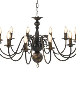 vidaXL Candelabru antichizat, negru, 12 becuri E14