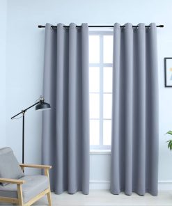 vidaXL Draperii opace cu inele metalice, 2 buc., gri, 140 x 175 cm