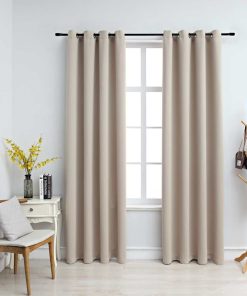 vidaXL Draperii opace cu inele metalice, 2 buc., bej, 140 x 225 cm