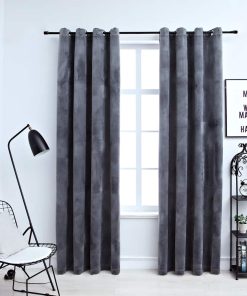 vidaXL Draperii opace cu inele, 2 buc., antracit, 140x245 cm, catifea