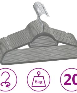 vidaXL Set de umerașe anti-alunecare, 20 buc., gri, catifea