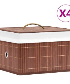 vidaXL Cutii de depozitare, 4 buc., maro, bambus