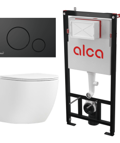 Set vas WC suspendat Matilda Alb cu rezervor Alcadrain si clapeta negru mat M678