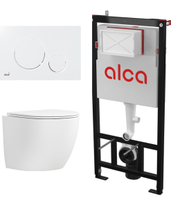 Pachet vas WC suspendat Matilda Alb cu rezervor Alcadrain si clapeta Alb M670