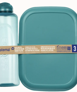 Set cutie depozitare alimente plastic reciclat 1.1 L si sticla 480 ml Sistema Ribon