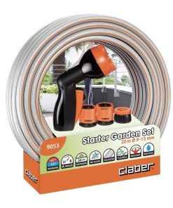 Set gradina Claber Starter 90530000: furtun 20 m pistol irigare conector 3/4 inch adaptor 1/2 inch