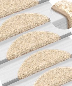 vidaXL Covorașe pentru trepte scară, 15 buc., crem, 56x17x3 cm